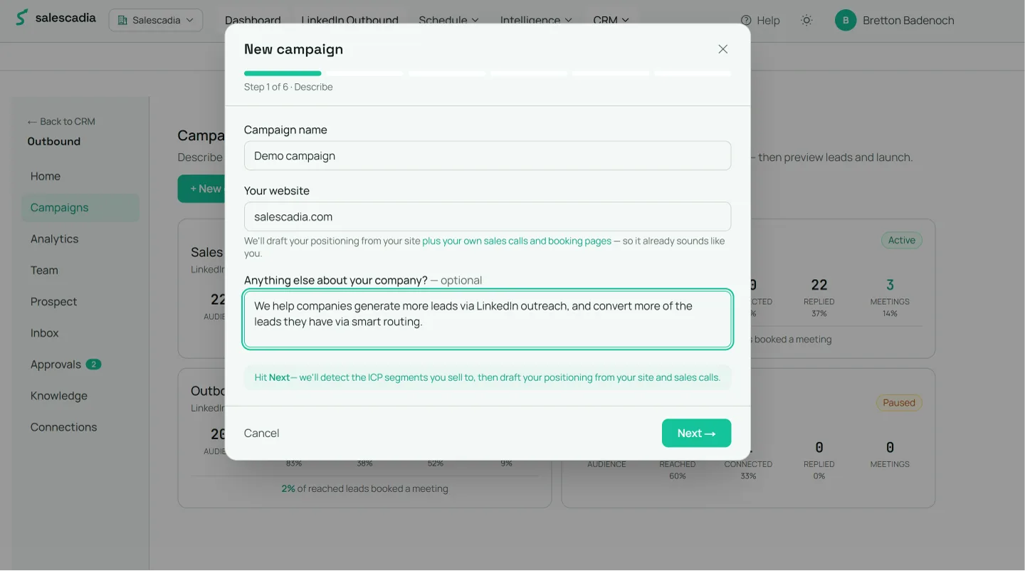 Campaign wizard step 1: Describe your business