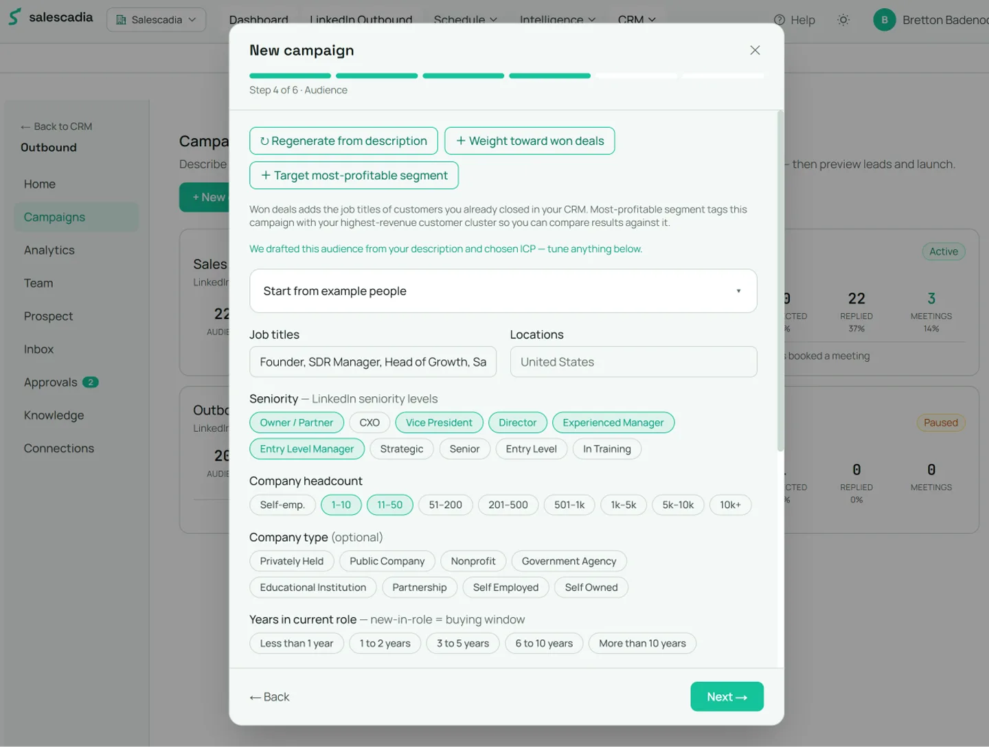Campaign wizard step 4: Tune the audience