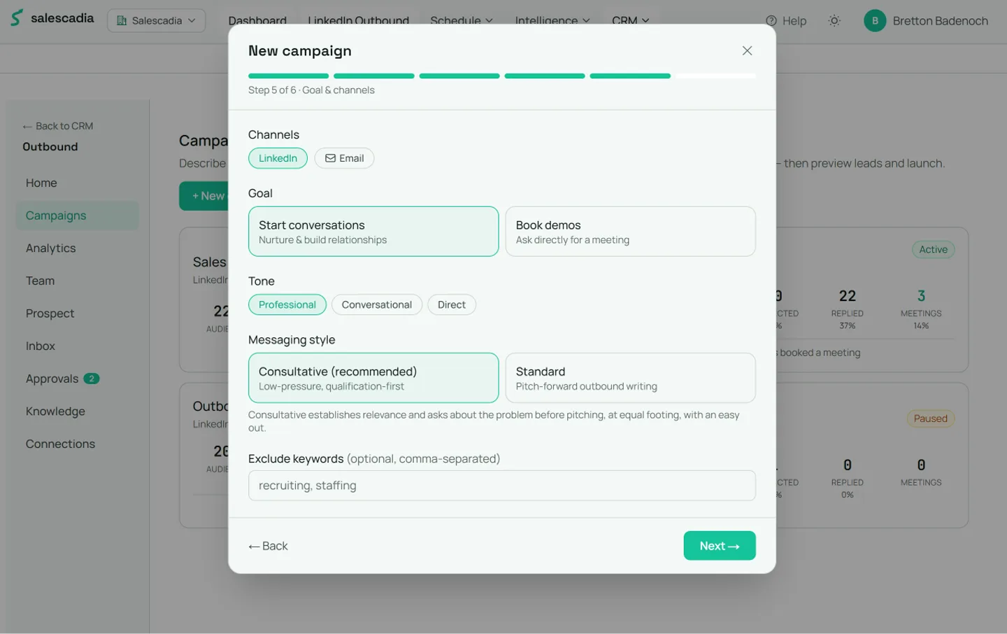 Campaign wizard step 5: Set the goal and tone